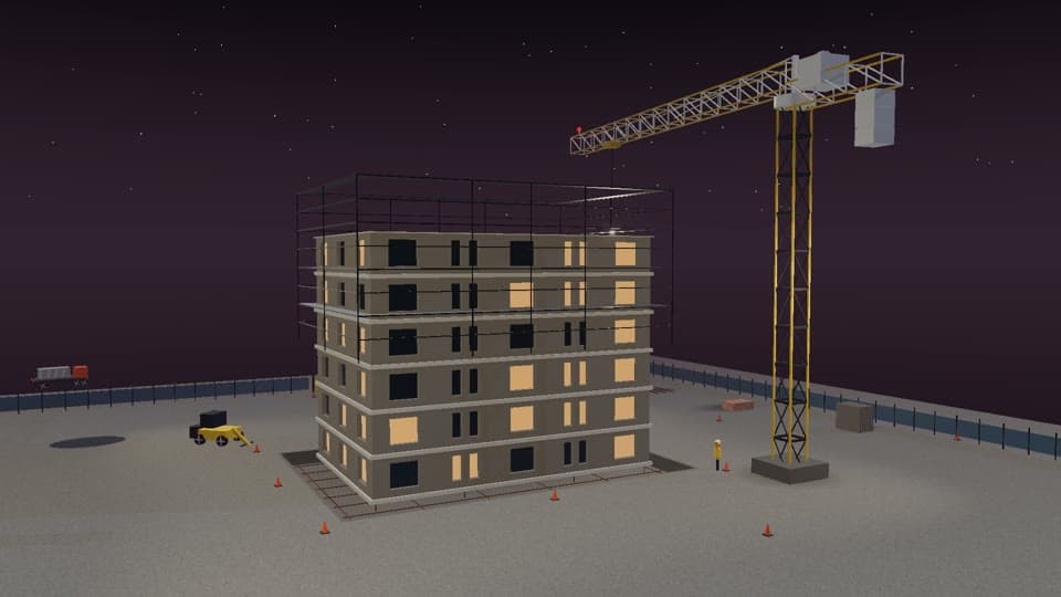 Crane D by Claude Haiku 5.5: construction site with floating workers