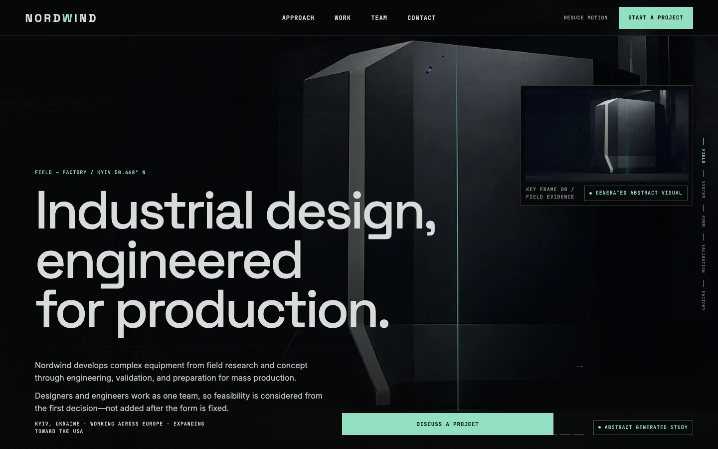 Generated site, first screen: the agents picked the experimental direction.