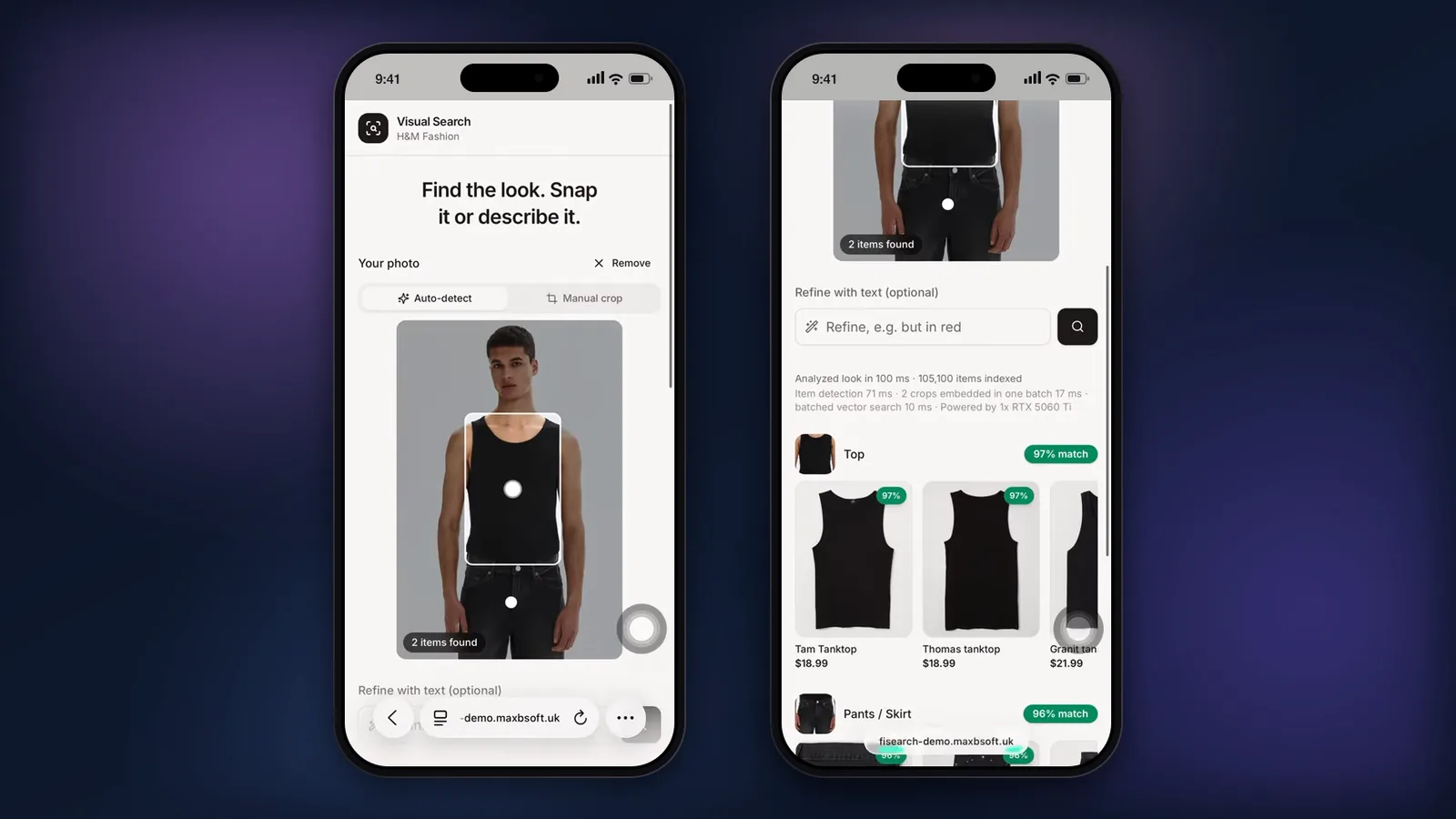 Menswear look detected and matching tank tops from the men’s section